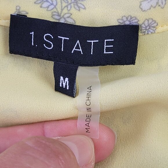 NWT 1.STATE yellow Floral Ruffle Skirt short sleeve mini Dress size M - Picture 8 of 11